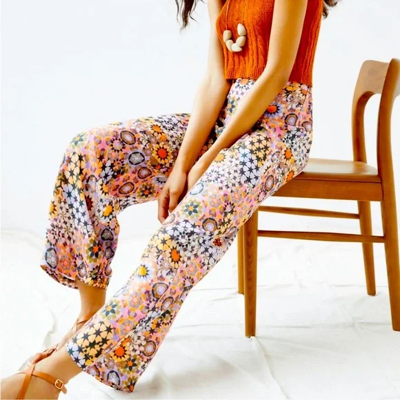 Anthropologie Sz 6 multicolored festival Wide Leg Pants 25” inseam - Picture 1 of 7